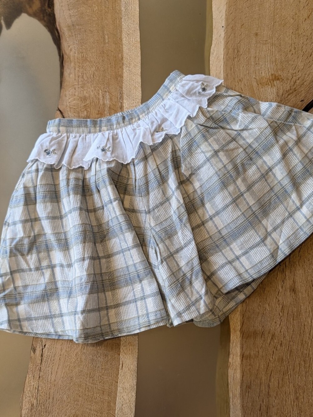 Louisiella Skort Kids Sz 4 Light Blue Plaid Ruffle
